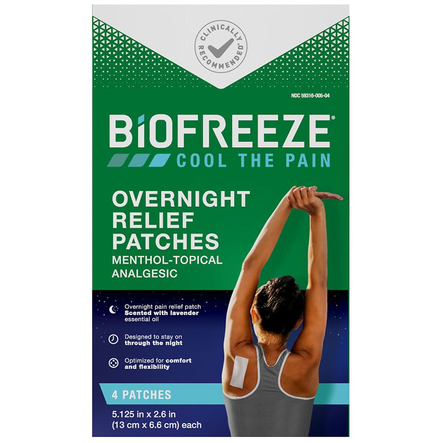 Biofreeze pain relieving patch overnight, 4 count, for targeted pain relief, from Pasteur Pharmacy in health and beauty.