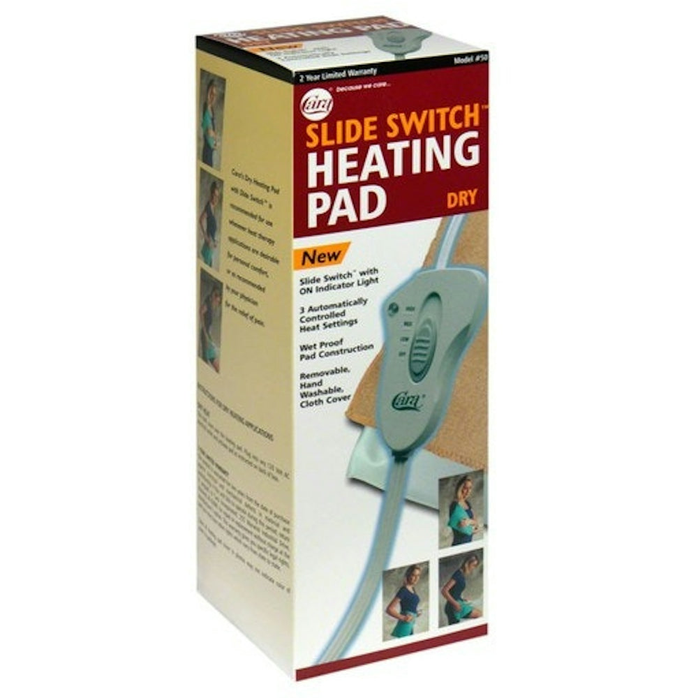 Dry Cara Slide Switch Heating Pad from Pasteur Pharmacy, designed for health and wellness, with a slide switch for easy operation.
