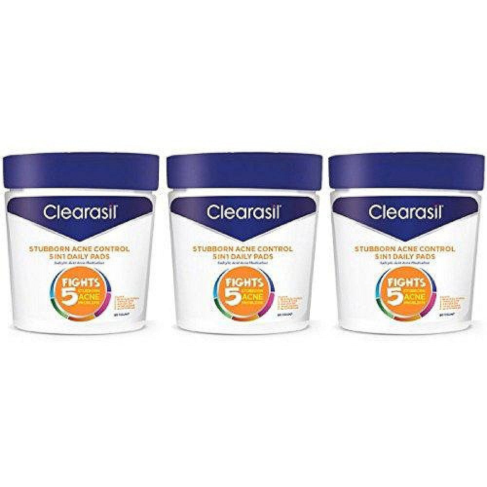 Clearasil Ultra Stubborn Acne Control 5 in 1 daily pads jar, 90 count, for acne treatment, in a health and beauty setting