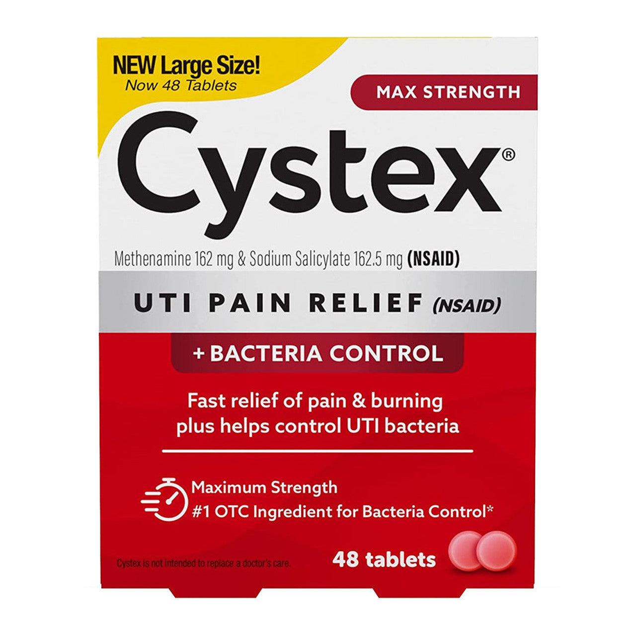 Cystex Urinary Pain Relief Tablets Max Strength bottle with label, health and beauty product for urinary discomfort relief.