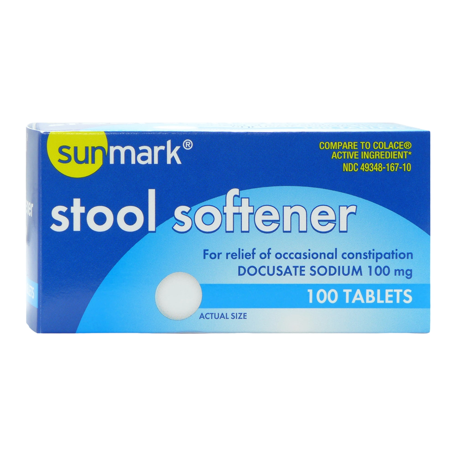 GeriCare Health Star Docusate Sodium Stool Softener Tablets, 100 Mg, in blister pack, used for gentle bowel relief.
