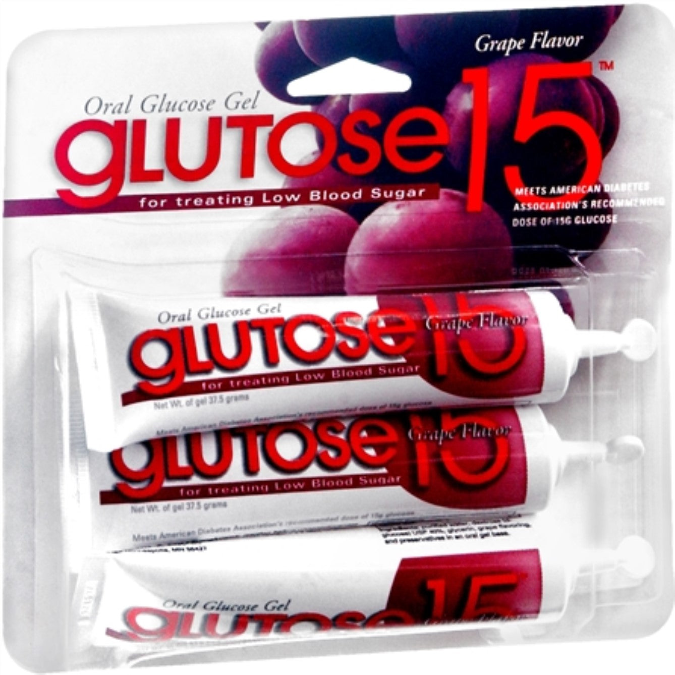 Glutose 15 Oral Grape Flavor Glucose Gel in 45g tube, used for quick energy during health and beauty routines.