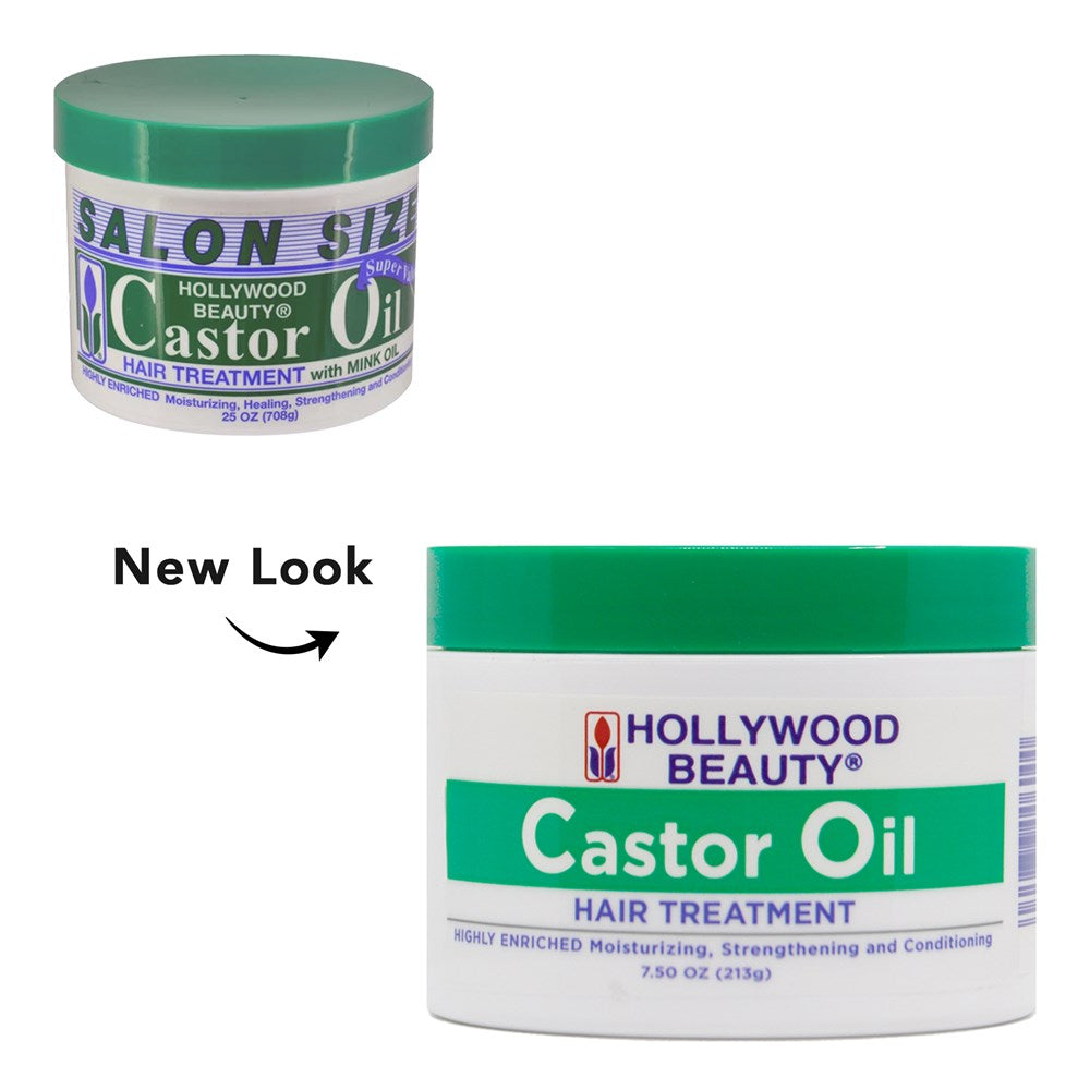Hollywood Beauty Castor Oil Hair Treatment with Mink Oil in 7.5 oz bottle, for healthy hair care and scalp nourishment.