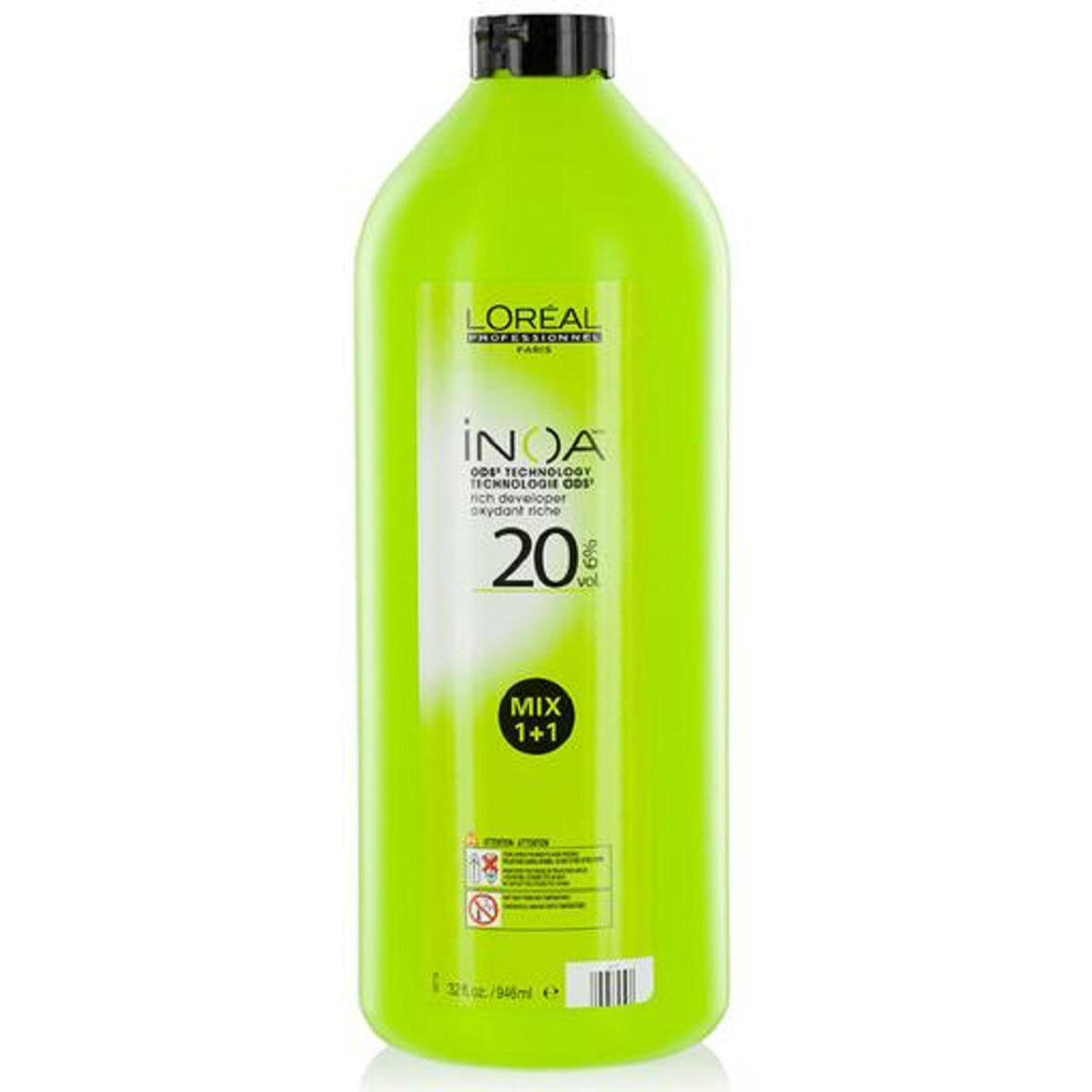 L'Oreal Paris Inoa Rich Developer 20 Volume 32 oz bottle for hair coloring in a health and beauty setting.