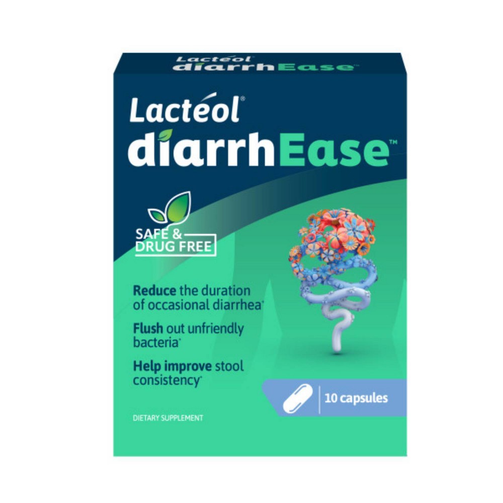 Lacteol Diarrhease CP 10 probiotic supplement in packaging, drug-free health and beauty product by Pasteur Pharmacy.