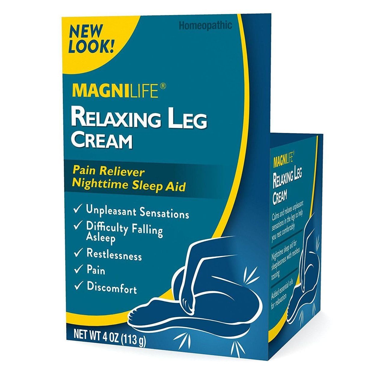 MagniLife Relaxing Leg Cream in a 4 oz tube, designed to soothe and hydrate tired, aching legs.