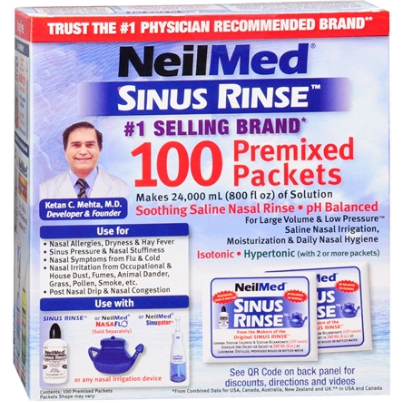 NeilMed Sinus Rinse saline nasal rinse packets for nasal cleansing and congestion relief in the health and beauty category.