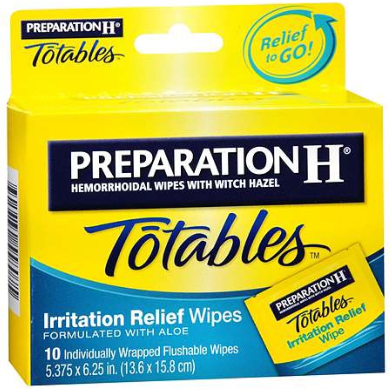 Preparation H hemorrhoidal wipes with aloe, max strength, individually wrapped in a 10-count pack for quick, gentle relief.