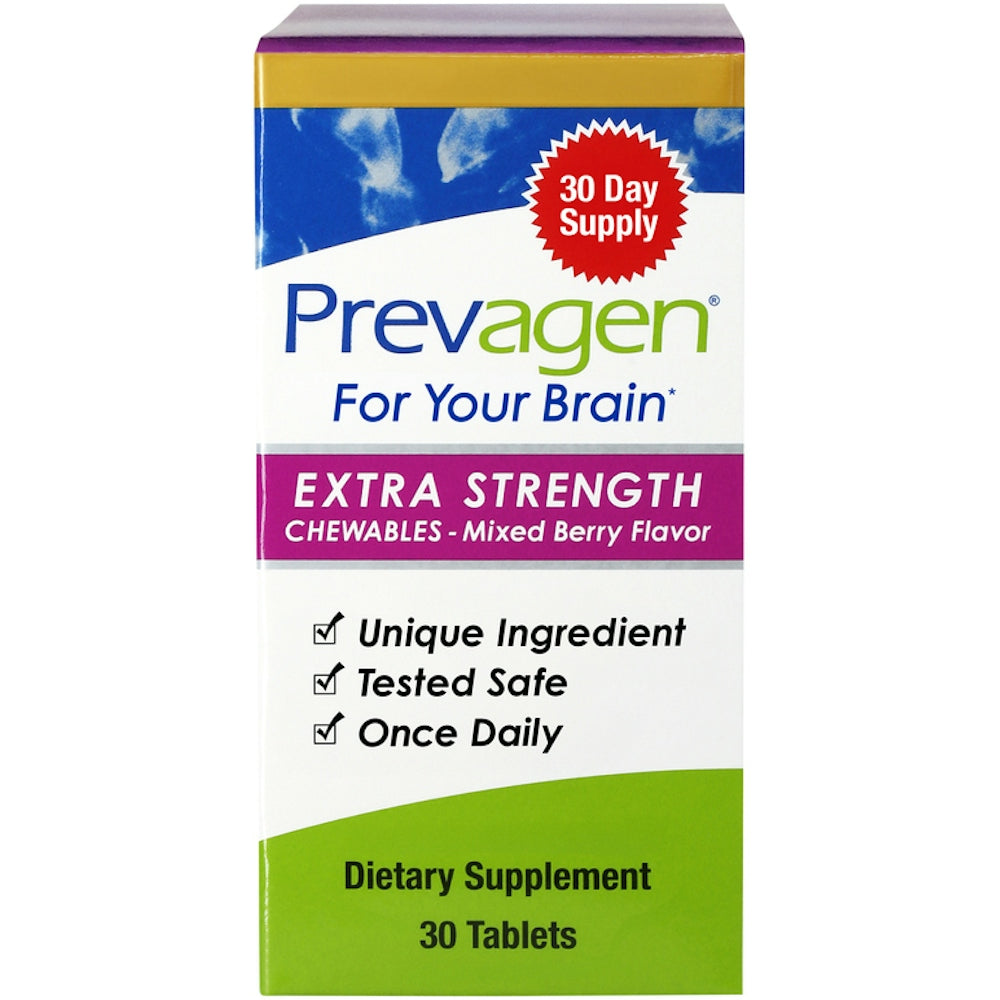 Prevagen Chewables Extra Strength in mixed berry flavor, 30 tablets for brain health, by Pasteur Pharmacy.