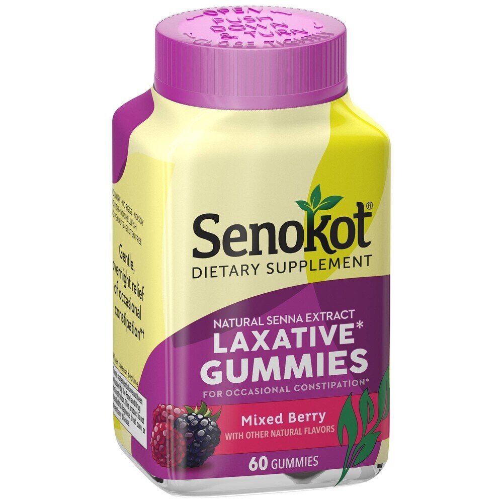 Senokot dietary supplement laxative gummies in mixed berry flavor, 60 count, natural health and digestive aid from Pasteur Pharmacy.