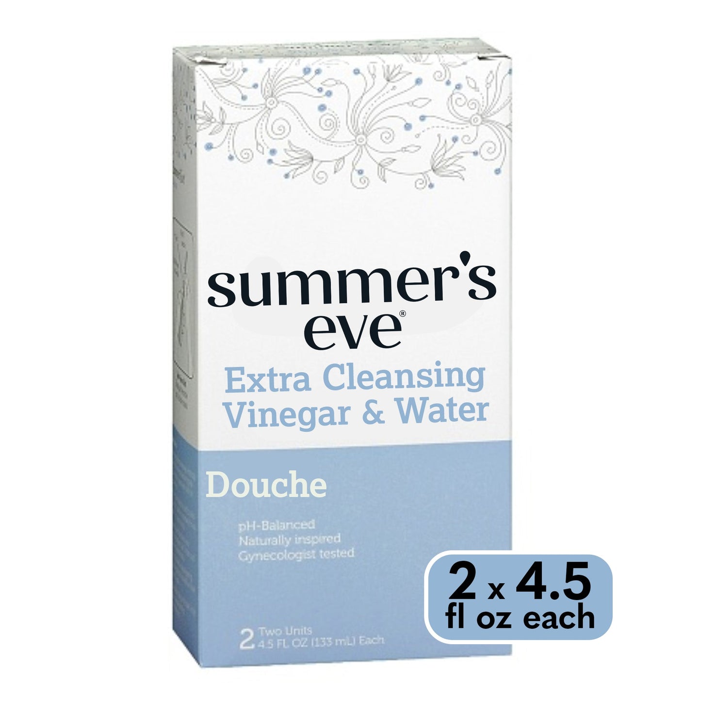 Summer's Eve Douche twin pack with vinegar and water, gentle feminine hygiene products from Pasteur Pharmacy.