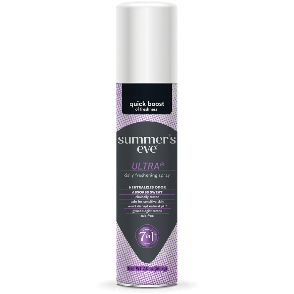 Summer's Eve Feminine Ultra Strength Deodorant Spray in 2 oz bottle, health and beauty product for freshening and odor control