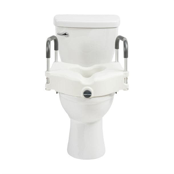 Raised toilet seat with secure lock, designed for comfort and safety, by Pasteur Pharmacy for healthcare needs.