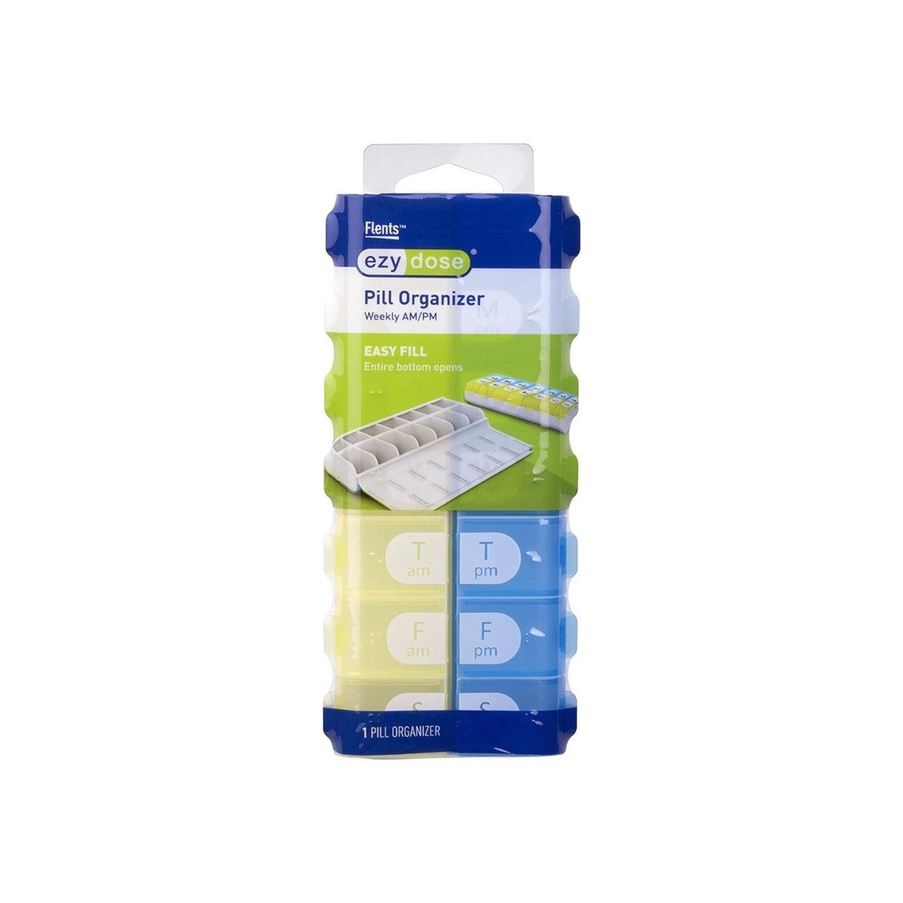 Ezy Dose Acu-Life weekly AM/PM pill organizer for medication management, with compartments for daily doses.