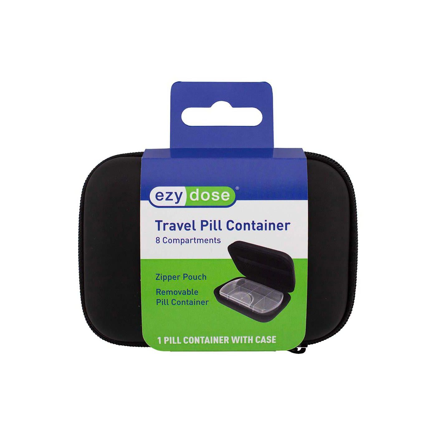 Ezy Dose Hard Sided Pocket Pharmacy Pill Case in black with multiple compartments for organizing pills on the go.