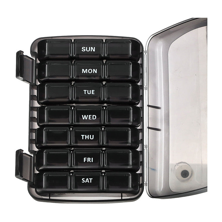 Ezy Dose Weekly 3X/Day Pill Organizer with case by Pasteur Pharmacy, assorted colors, for medication management.