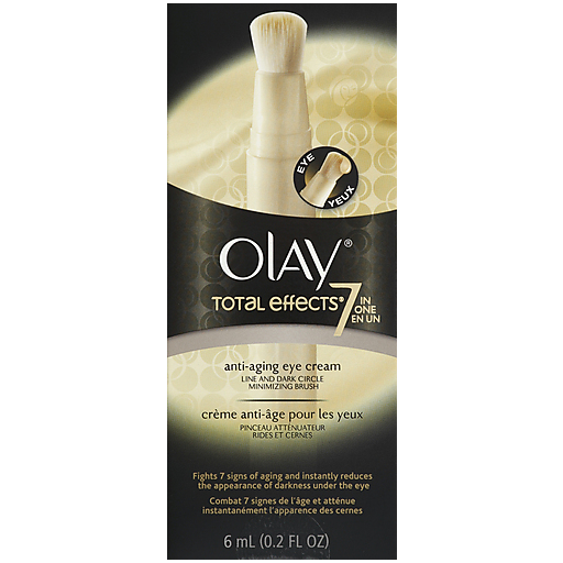 Olay Total Effects 7-in-1 Anti-Aging Eye Cream Brush in a sleek container, designed to reduce signs of aging around the eyes.