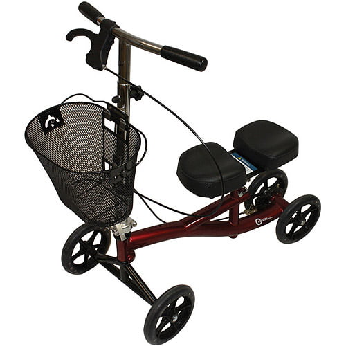 Burgundy Roscoe Medical Basic Steel Knee Scooter with adjustable handlebars and padded knee rest for mobility assistance
