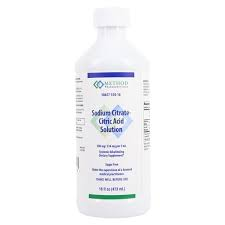 Bottle of Sod Cit/Cit Ac Sl 500-334/5 from Pasteur Pharmacy, a 473ml health care supplement in a clear plastic bottle