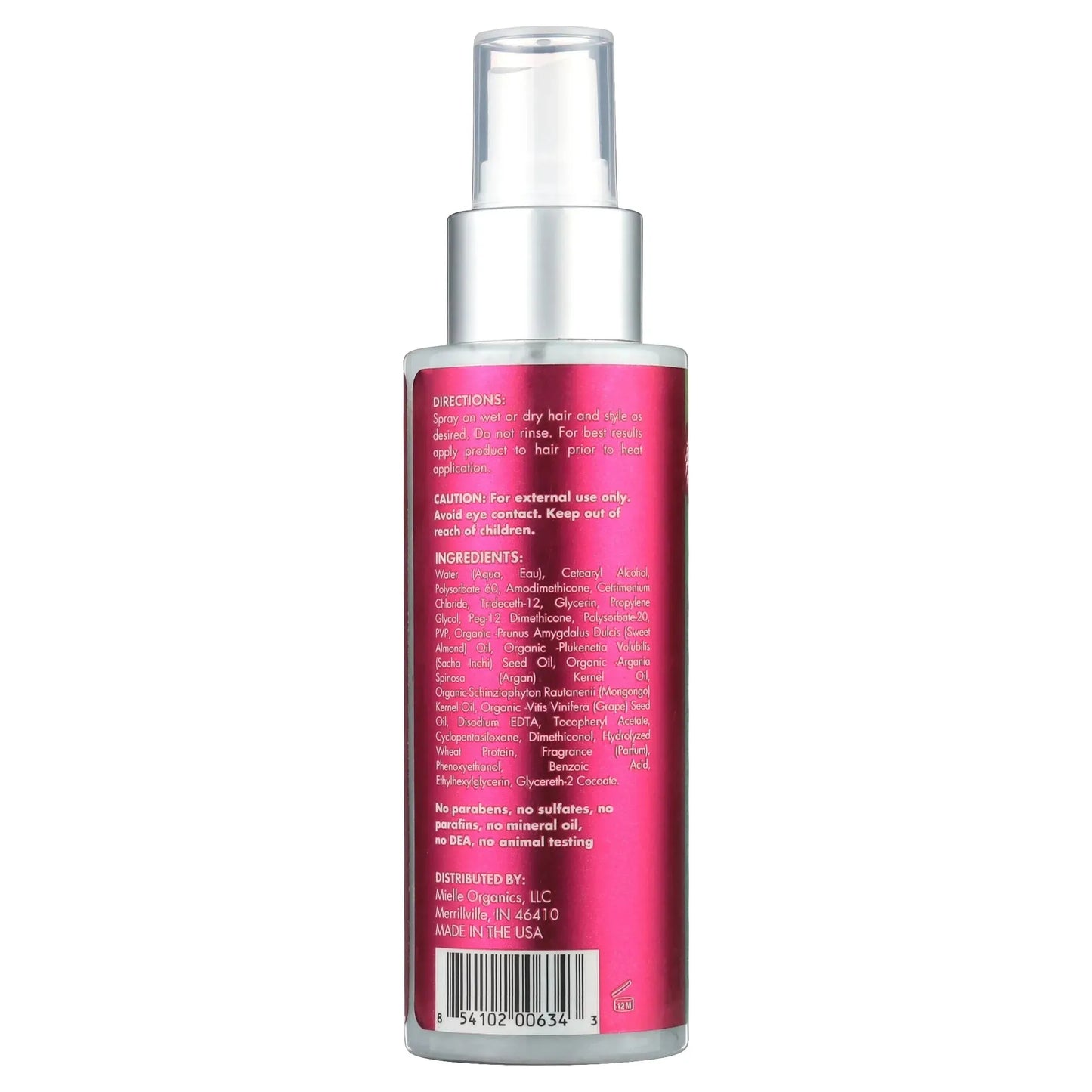 Mielle Mongongo Oil Thermal & Heat Protectant Spray in 4oz bottle, spray nozzle, showing product label and packaging