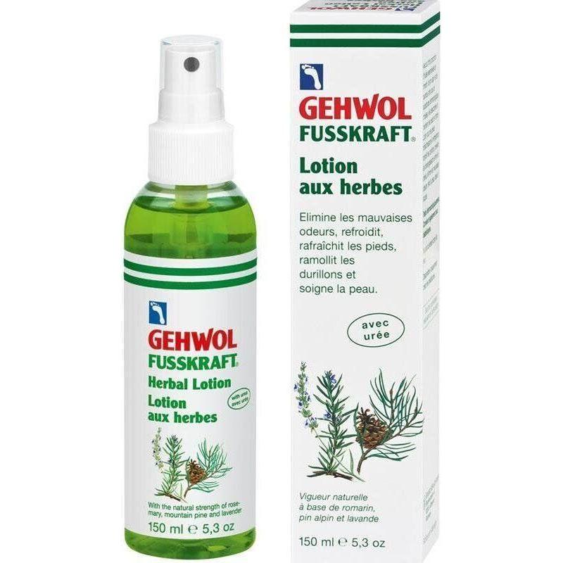 Herbal lotion in a 150ml bottle by Gehwol Fusskraft, featuring natural herbal ingredients for foot care.