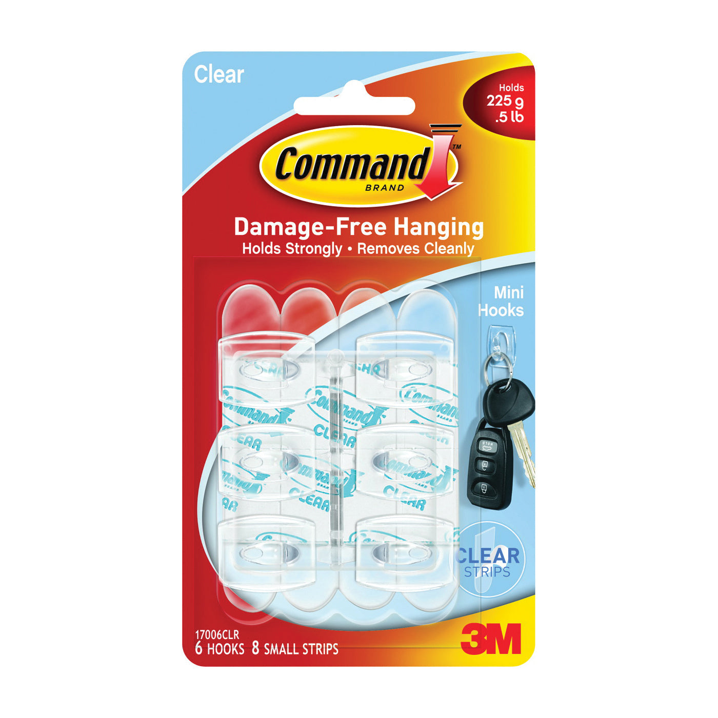 Mini Command Clear Hooks by Pasteur Pharmacy for damage-free hanging, includes 6 hooks and 8 strips for home and garden use.