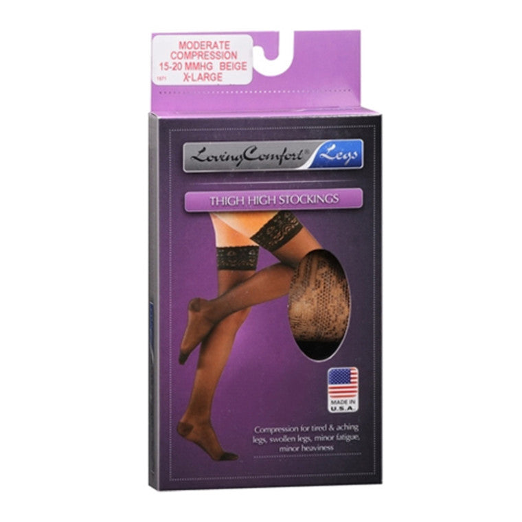 Scott Specialties thigh-high stockings in beige, X-Large, with Loving Comfort Support, designed for hosiery and leg support.
