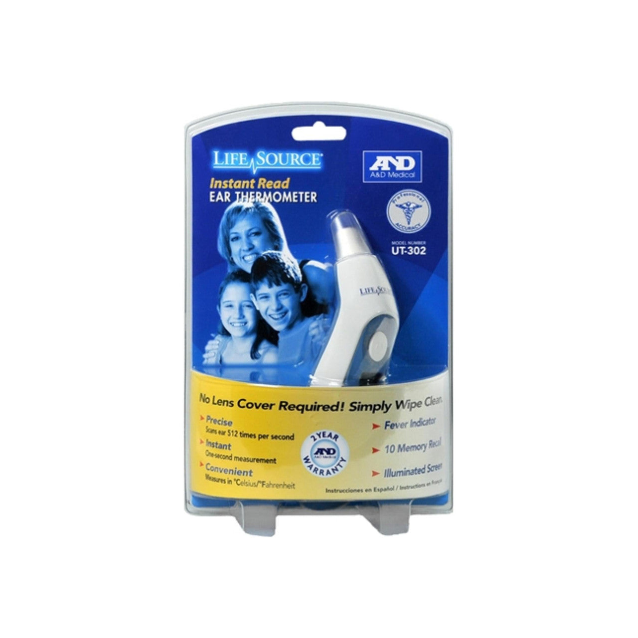LifeSource A&D UT302 digital ear thermometer from Pasteur Pharmacy, showing a compact household thermometer with digital display