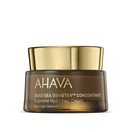 Ahava Dead Sea Osmoter Concentrate supreme hydration cream in 1.7 fl oz jar, designed for intense skin moisture and nourishment