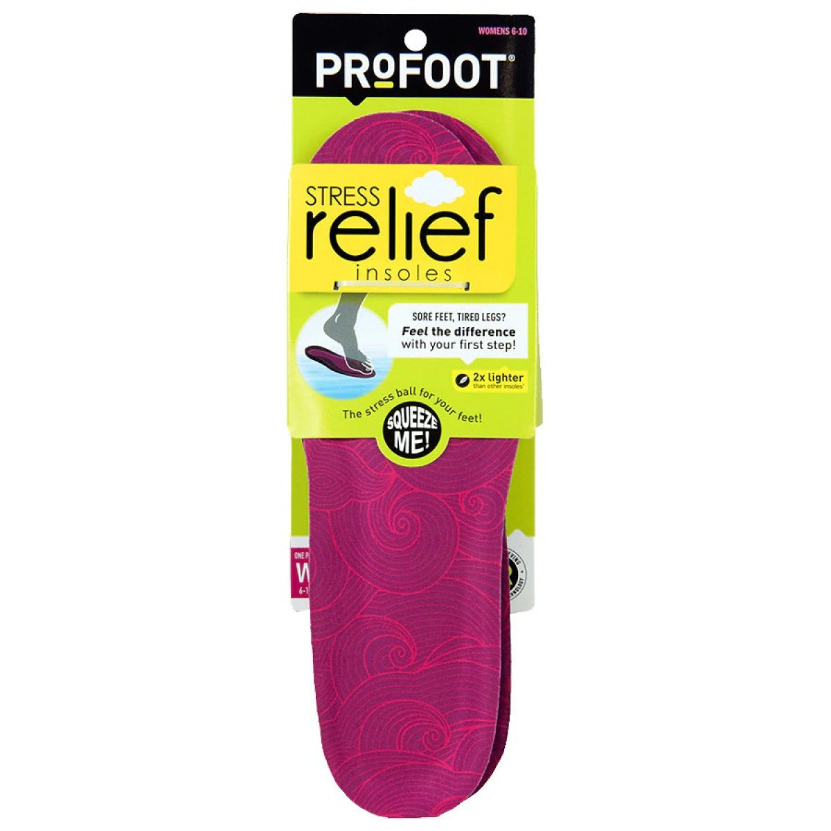 ProFoot Stress Relief Insole for women, size 6-10, designed to provide comfort and support, shown in the image.