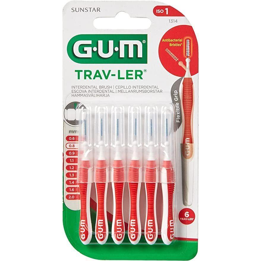 GUM Trav-ler interdental brush 0.8mm from Pasteur Pharmacy, designed for cleaning between teeth with a compact brush head.