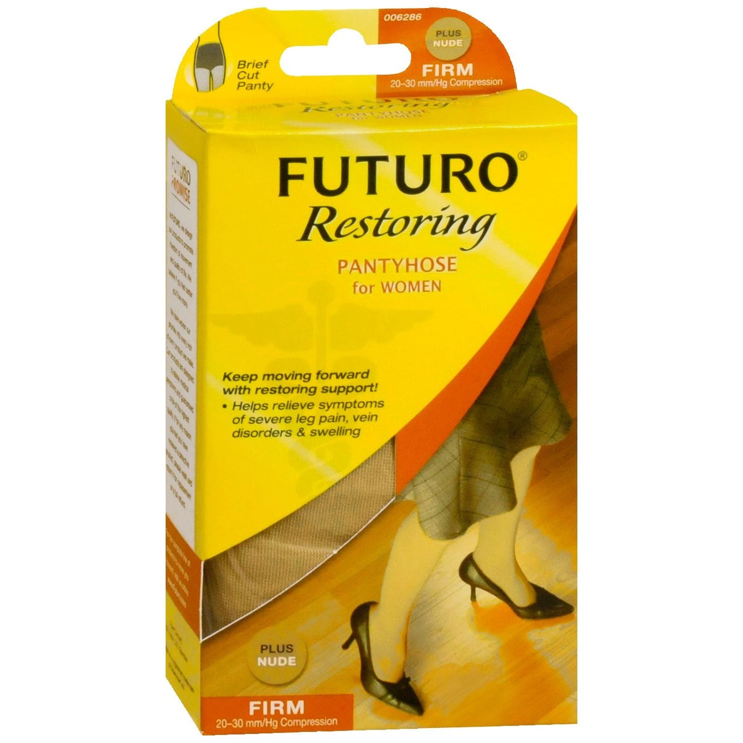 Futuro 3M medical compression firm pantyhose in nude, designed for knee support and improved circulation, shown on a leg.