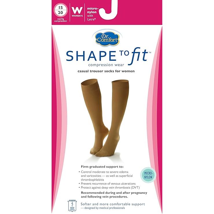 Black Dr. Comfort women's knee-high compression socks with micro nylon material and graduated 15-20 mmHg pressure.