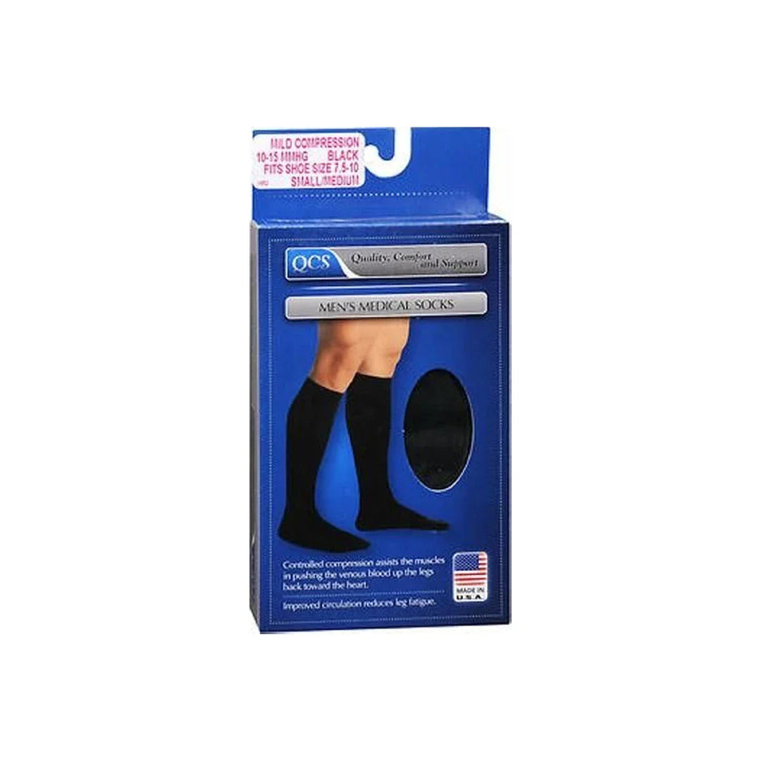 Loving Comfort men's knee-high compression dress socks in black, closed toe, 20-30 mmHg, large size, designed for improved circulation.