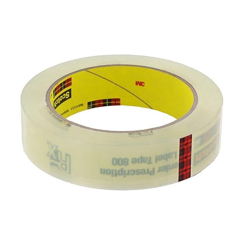 3M Scotch Prescription Label Tape in 1-inch by 72-yard bulk roll, used for labeling prescriptions and pharmacy tags.