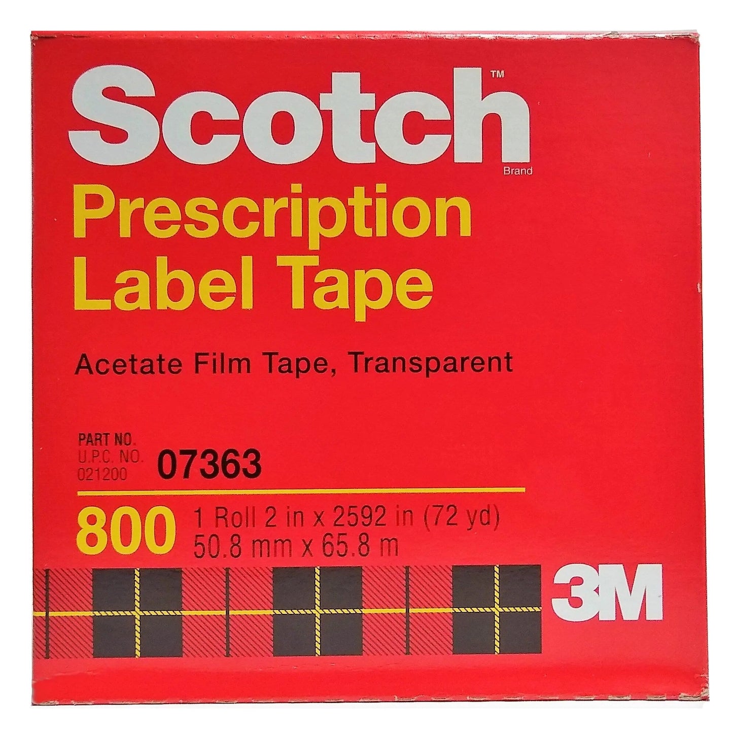 Scotch Prescription Label Protective Tape in an individual box, 2 inches by 72 yards, for secure medication labeling.