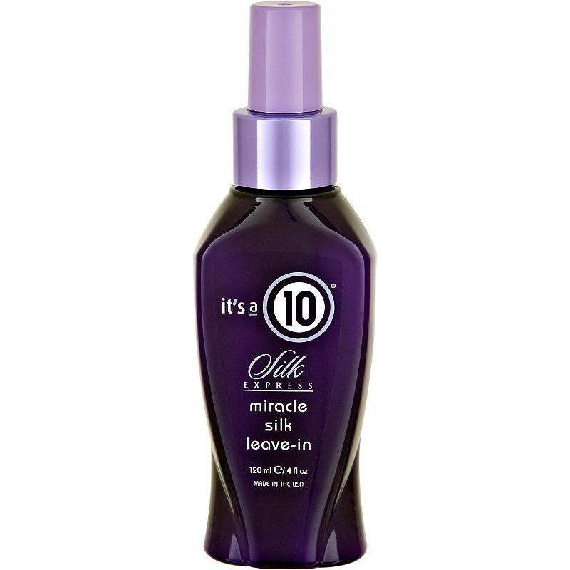 It's a 10 Silk Express Miracle Silk Leave-in Conditioner from Pasteur Pharmacy in a 10 oz bottle, showing the product and packaging.
