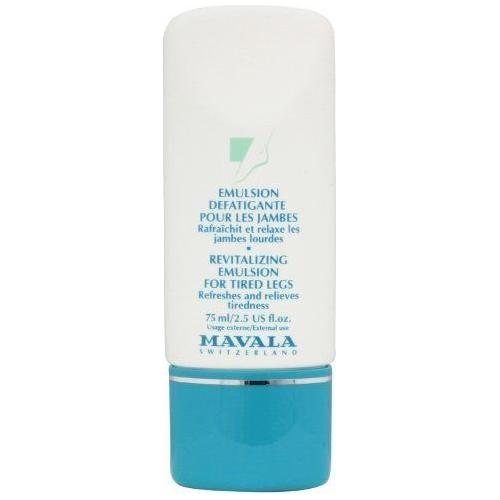 Mavala Revitalizing Emulsion for Legs in 75ml bottle, a leg care product showing the packaging and tube.
