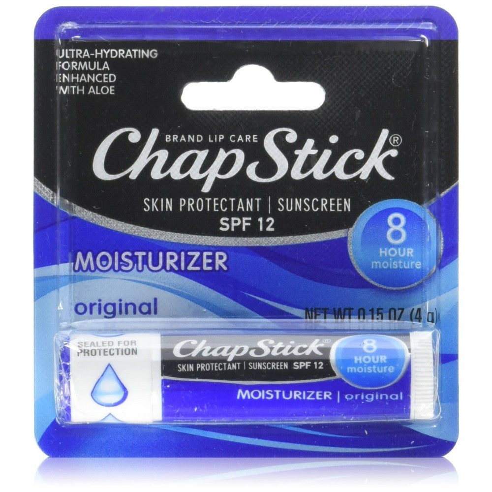 ChapStick Skin Protection Sunscreen SPF 12 lip moisturizer in original flavor, 0.15 oz tube from Pasteur Pharmacy.