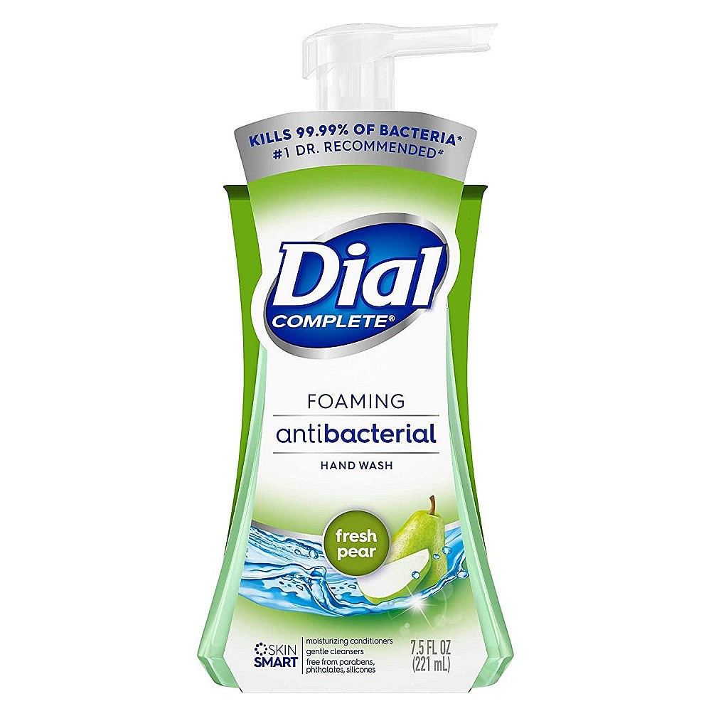 Pasteur Pharmacy Dial Complete Antibacterial Foaming Hand Wash in Fresh Pear scent, 7.5 fl oz liquid hand soap with pump dispenser.