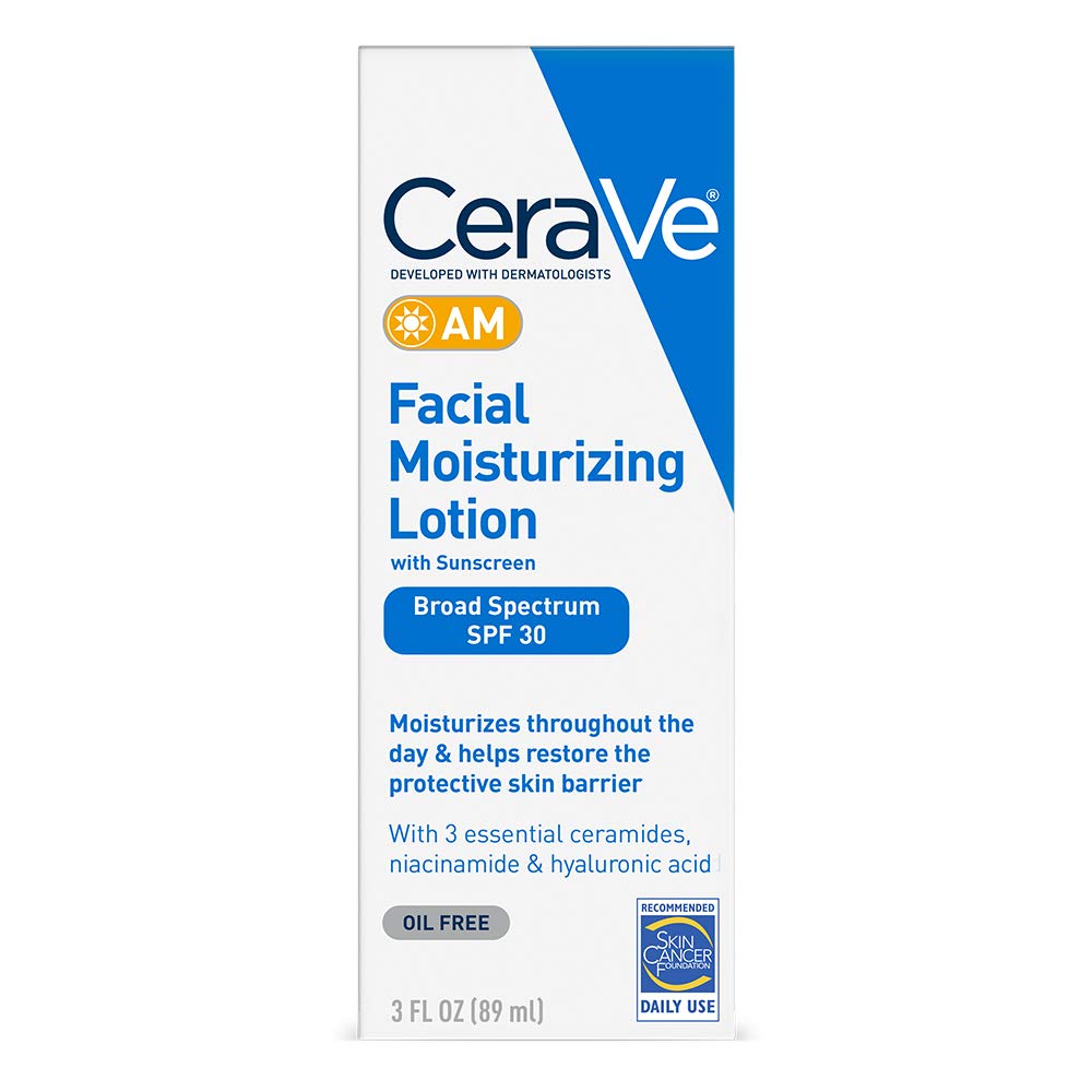 Cerave Facial Moisturizing Lotion AM SPF 30 in 3 oz bottle, a lightweight moisturizer with sun protection from Pasteur Pharmacy.