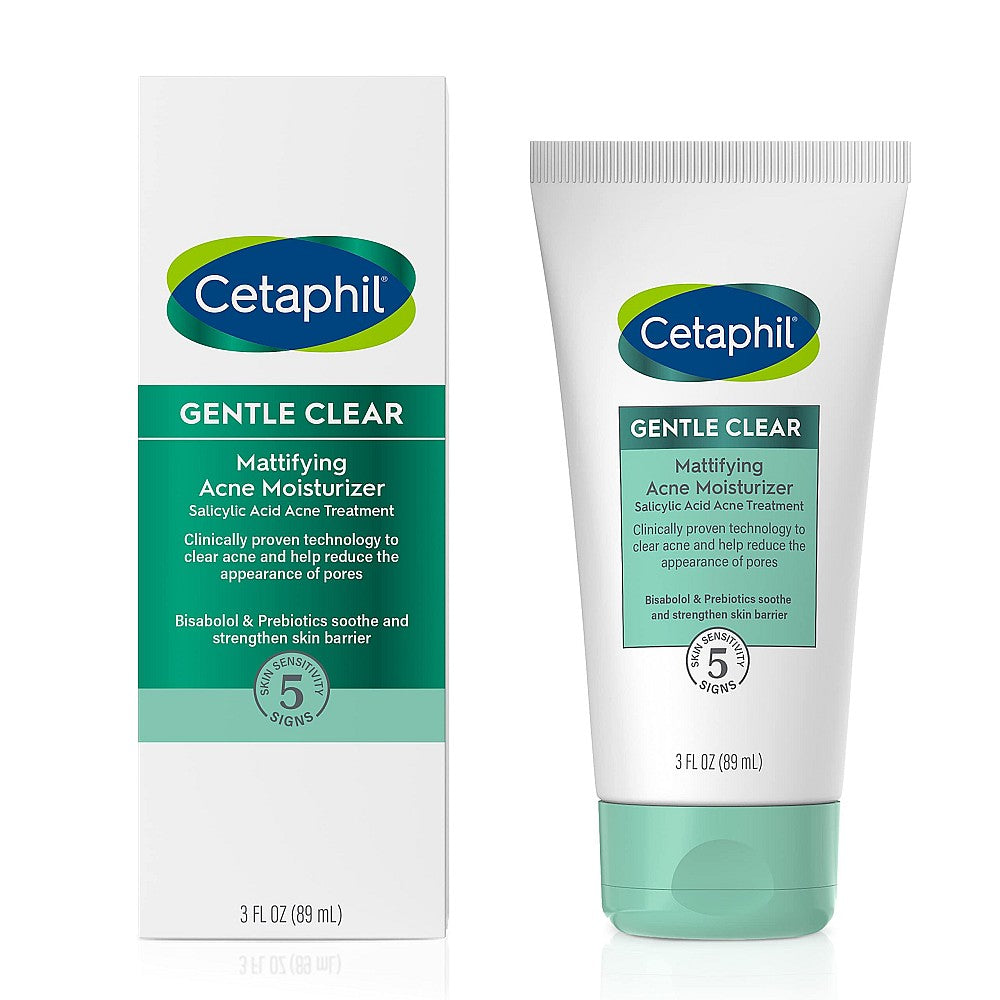 Cetaphil Acne Moisturizer Gentle Clear matte lotion in a 3 oz bottle, designed for clear, balanced skin.
