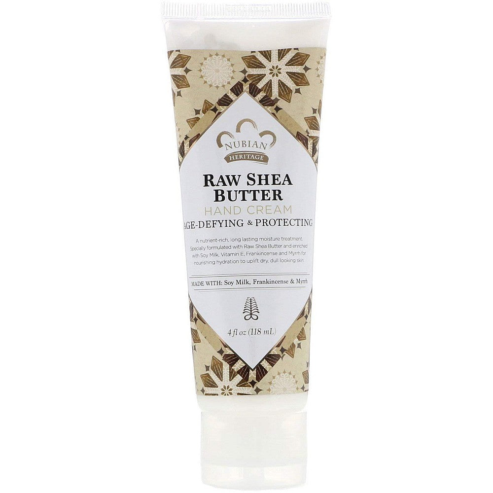 Nubian Heritage Raw Shea Butter Hand Cream in 4 oz jar, moisturizing lotion with natural shea butter for soft, nourished hands