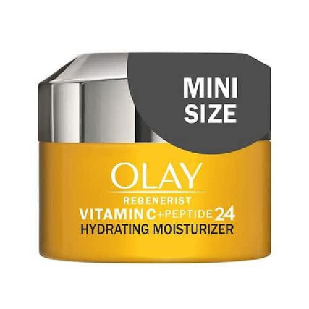 Olay Regenerist Vitamin C + Peptide 24 face moisturizer trial size 0.5oz, hydrating lotion and skincare product.