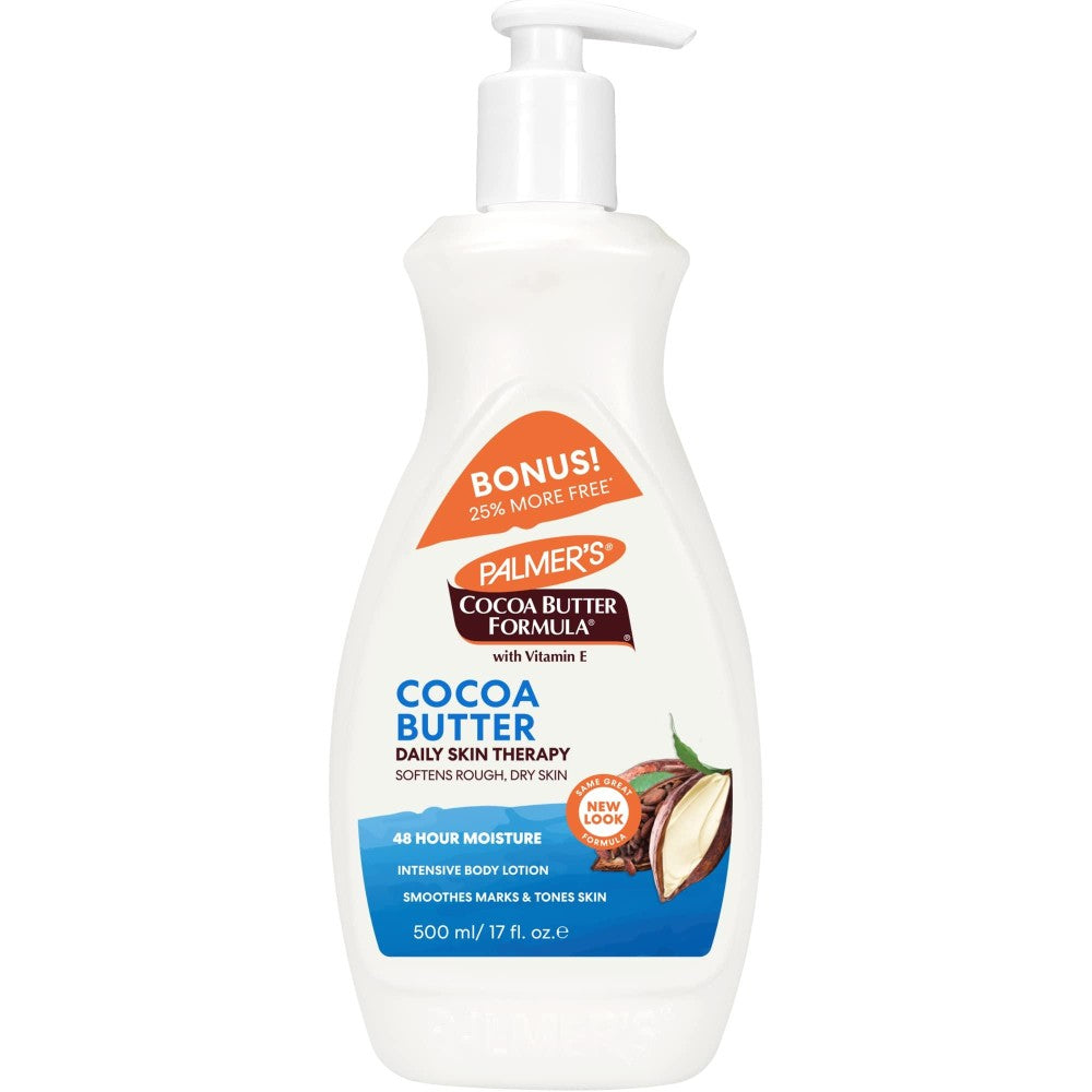 Palmer's Cocoa Butter Formula Vitamin E Lotion pump bottle, 17 oz, moisturizing lotion with cocoa butter and vitamin E.