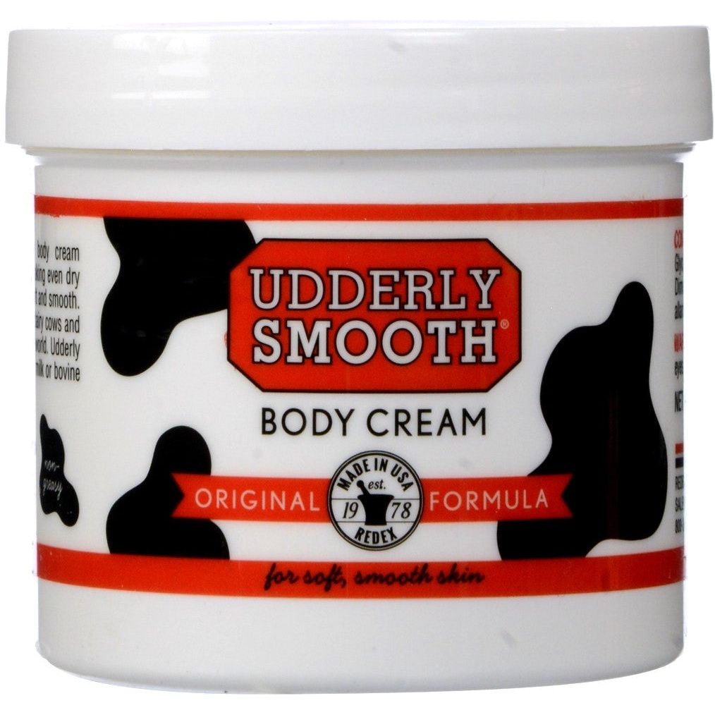 Udderly Smooth Daily Moisturizing Body Cream in 12 oz jar, original formula, Pasteur Pharmacy lotion and moisturizer for soft skin