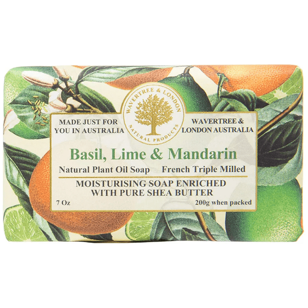 Wavertree & London Basil Lime Mandarin Luxury Soap Bar by Pasteur Pharmacy, 7 oz, natural soap with fresh citrus and herbal scent