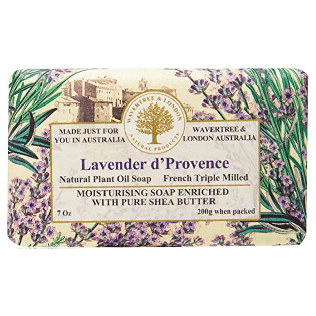 Wavertree & London Lavender d'Provence luxury soap bar by Pasteur Pharmacy, 7 oz, with lavender scent and natural ingredients.
