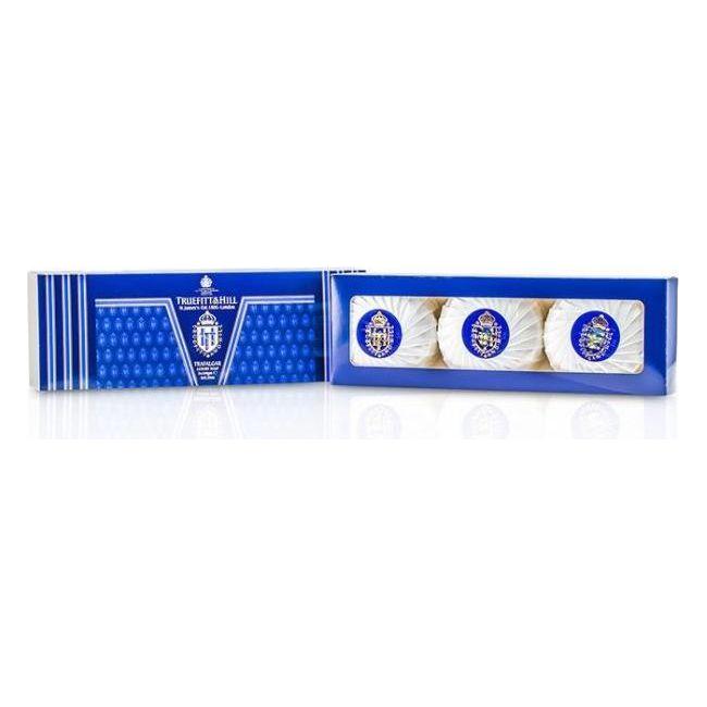 Truefitt & Hill Trafalgar Luxury Soap triple pack, 3x150g, featuring elegant bars of premium men's grooming soap.