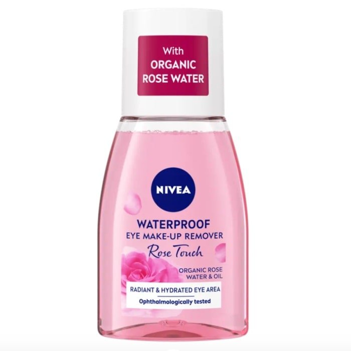 Nivea Rose Touch Bi-phase Makeup Remover for eyes, 100ml, gentle eye makeup remover by Pasteur Pharmacy with rose extract.